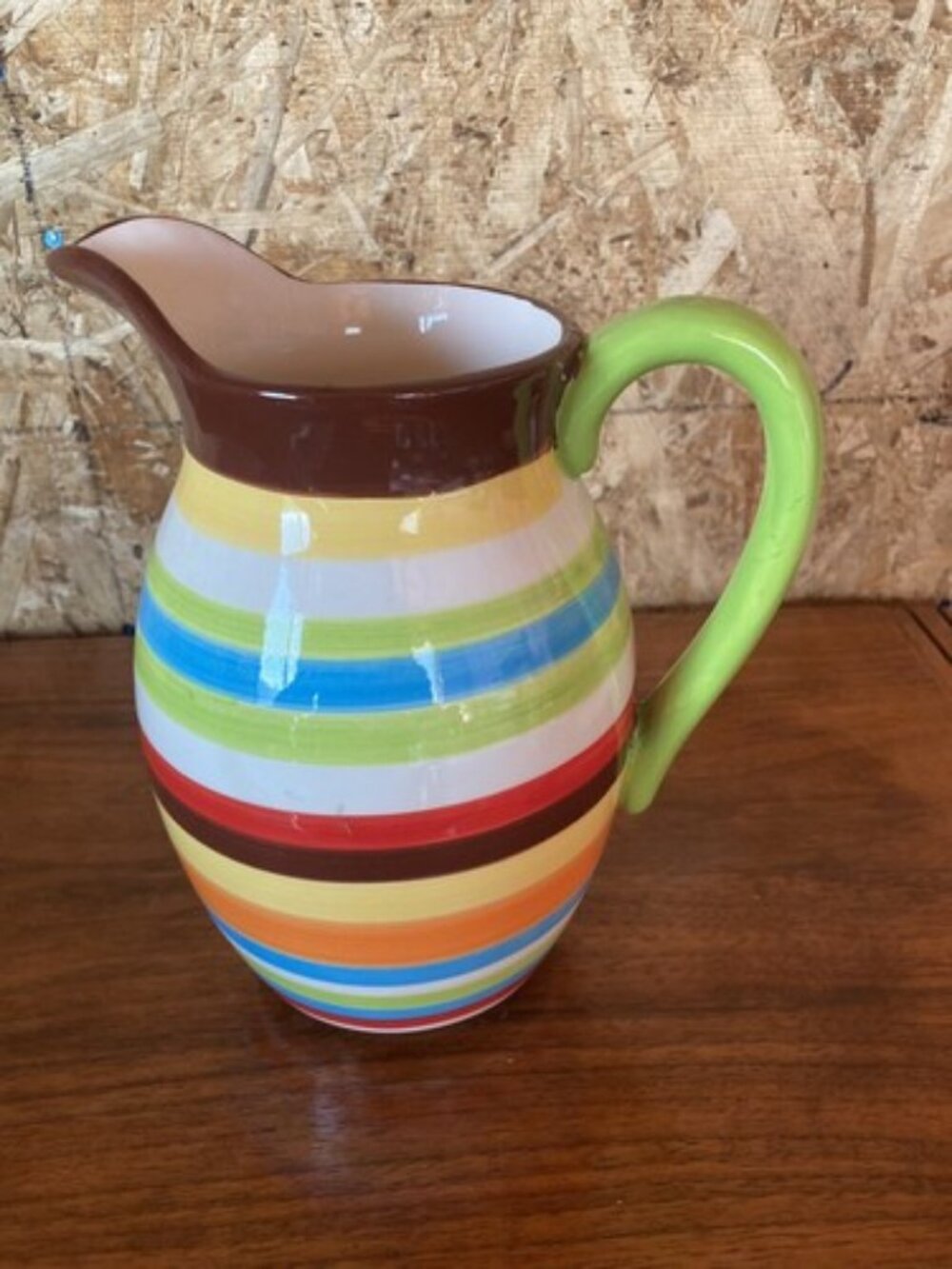 Striped Multicolor Ceramic Pitcher - Picture 2 of 10